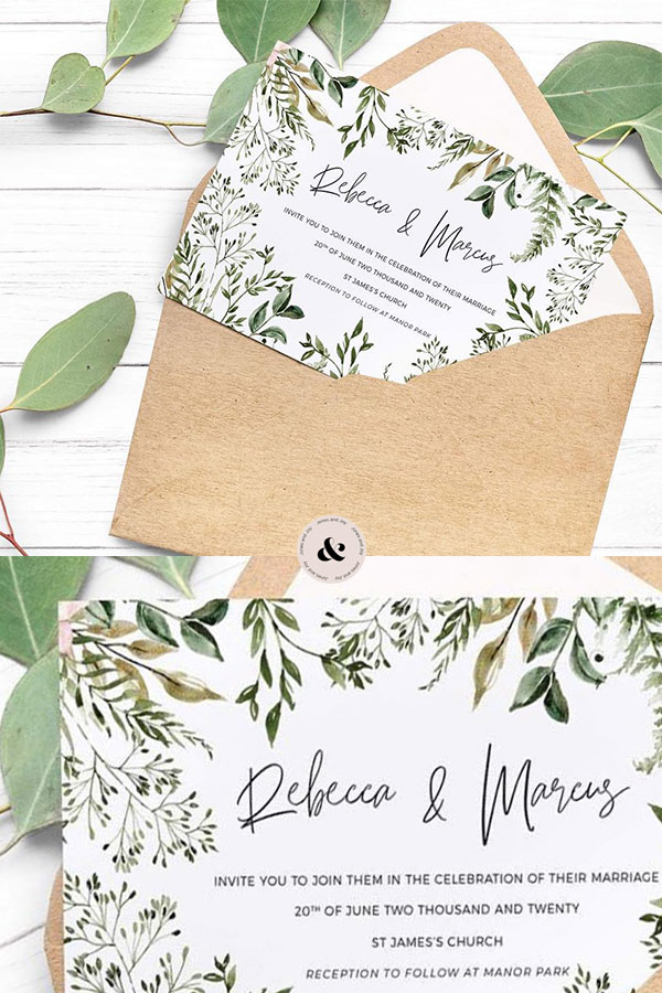 Need inspo for your wedding stationery? Click to check out these 10 beautiful wedding stationery designs, including this foliage wedding stationery, or repin for inspo later #weddingstationery #weddingstationerydesigns #foliageweddingstationery #weddinginspo